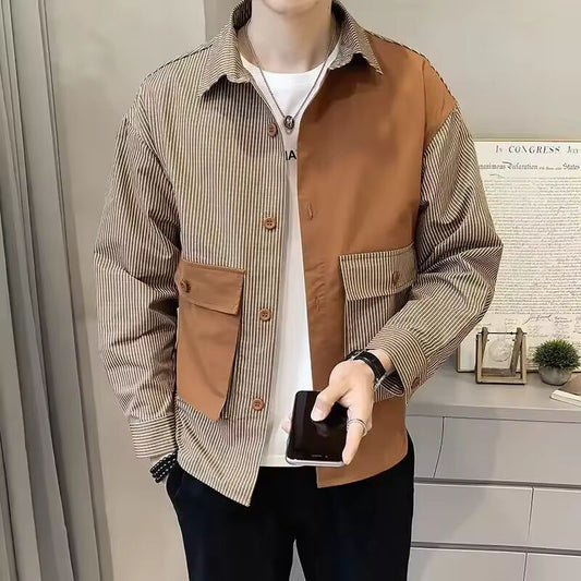 Man Shirt with Pocket Cargo Black Striped Shirts for Men S High Quality Luxury Sleeves Cotton Social Normal Fashion 2024